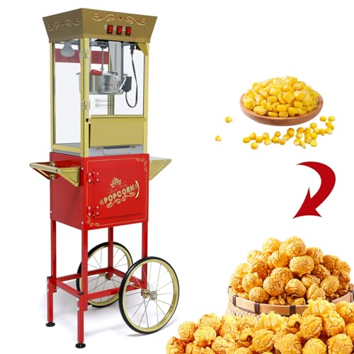 Image of Montary 12 Oz Commercial Popcorn Machine with Cart,Vintage Style Popcorn maker Equipped with Popcorn Scoops, Heated Deck & Storage for Home Movie House and Carnival,Red