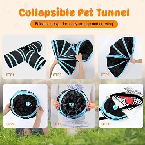 HYLYUN Rabbit Cat Tunnels & Tubes Collapsible, 3 Way Rabbit Tunnels and Hides Toys, Portable Bunny Hideout Small Animal Activity Pet Toys Tunnel for Cat Bunny Guinea Pigs Kitten + Toy Ball