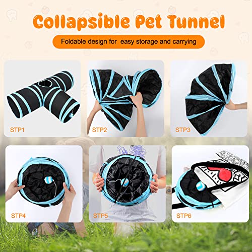 HYLYUN Rabbit Cat Tunnels & Tubes Collapsible, 3 Way Rabbit Tunnels and Hides Toys, Portable Bunny Hideout Small Animal Activity Pet Toys Tunnel for Cat Bunny Guinea Pigs Kitten + Toy Ball - Image 4
