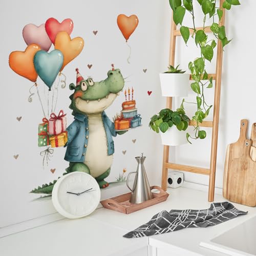 Vinilo decorativo cumpleaños cocodrilo con globos corazón miniatura 3