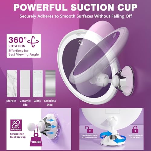 Miniatura 8 de Auxmir Espejo Maquillaje Con Luz Led, Aumento 30x Con Ventosa Fuerte, Brillo Regulable, Giratorio 360 , Portátil Para Pared, Baño, Viaje, Depilación Y Cejas, Blanco, Redondo