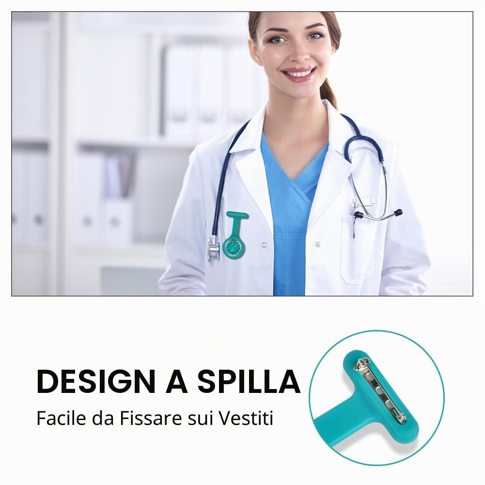 Vicloon Orologio da Infermiere, Orologio per Infermieri in Silicone con Spilla, Infermieri Fob Medical Watch Quandrante Rotondo, Orologi da Tasca per Medici e Infermieri Paramedico