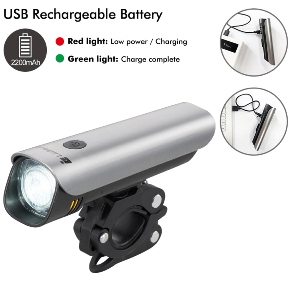 Lampka rowerowa Odporna na deszcz USB Akumulator LED 2200Mah Lampa przednia Reflektor Aluminiowa latarka Ultralight
