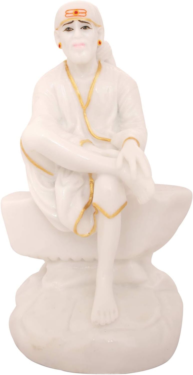 BS Handicrafts Polyresin Sai Baba Murti Statue, 3.5 Inch, White, 1 Piece