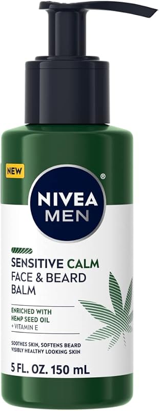 Bálsamo NIVEA MEN Sensitive Calm para rosto e barba com óleo de semente de cânhamo e vitamina E, 148 mL