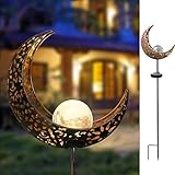 Garden Solar Lights Outdoor Decorations Lawn Ornaments Moon Crackle Glass Globe Solar Stake Light IP64 Waterproof Solar Powered Stake Lights for Garden Patio Backyard Pathway