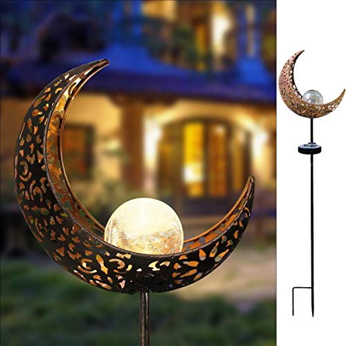 Garden Solar Lights Outdoor Decorations Lawn Ornaments Moon Crackle Glass Globe Solar Stake Light IP64 Waterproof Solar Powered Stake Lights for Garden Patio Backyard Pathway