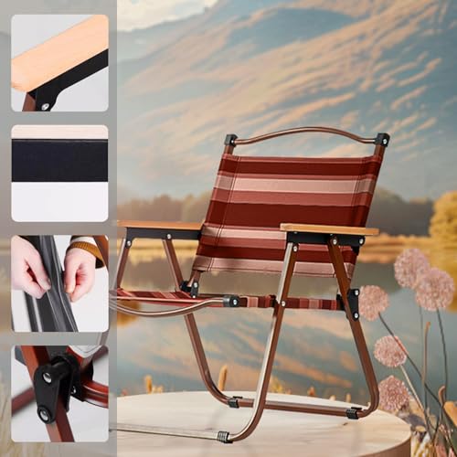 Chaise camping légère marron avec main courante en bois
