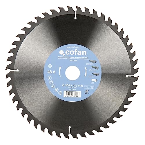 Cofan Hoja De Sierra Ingletadora Disco De Corte Para Madera 48 Dientes Adecuado Para Maderas Laminadas, Maderas Duras Y Plásticos Medidas: 300 X 30 Mm Grosor Del Disco: 3,2 Mm
