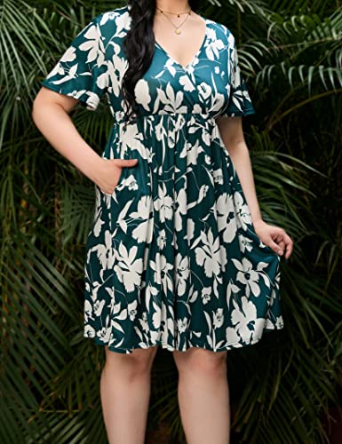 Image of ShopWonder Plus Size Dress Women's V Neck A-Line Knee Length Wrap Swing Dresses Plus Size A Line Party Mini Dress