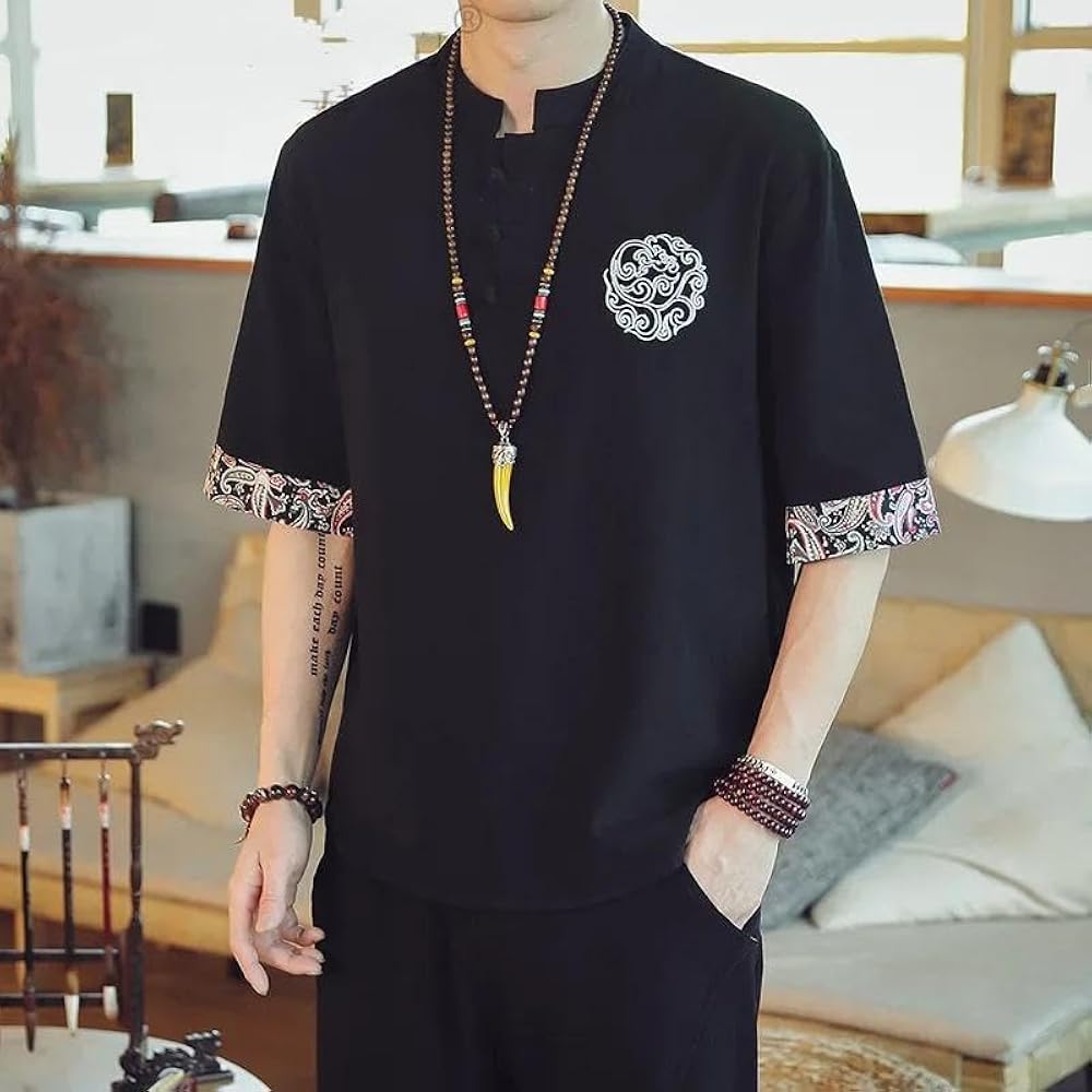Plus Men' Shirt Traditional Chinese Style Short Sleeve
