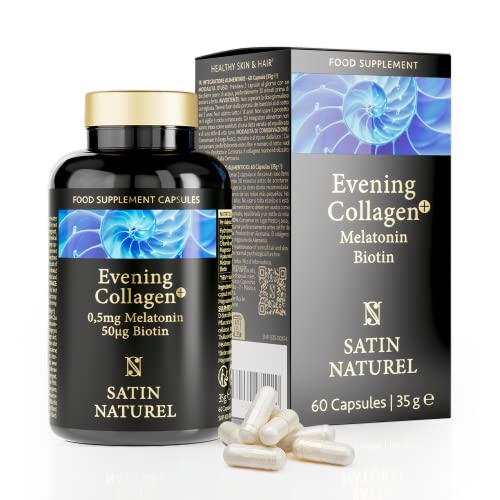 Satin Naturel Colageno con Magnesio y Acido Hialuronico + Melatonina + Colágeno Hidrolizado Puro (580mg) + Biotina + Melatonina para Dormir Bien ALTA DOSIS - Articulaciones, Piel, Cabello, Huesos