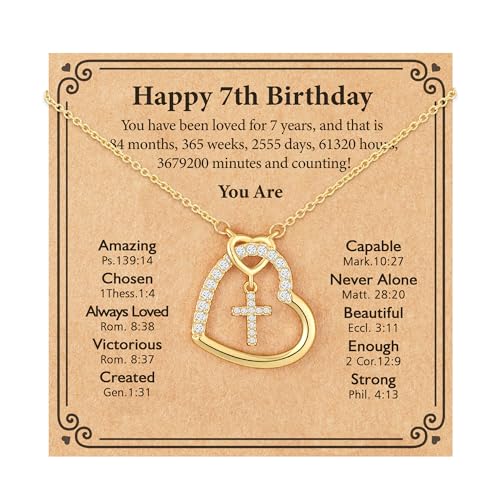 ESPVO 7 Year Old Girl Birthday Gift Happy 7th Seven Yr Cross Heart Necklace Jewelry...