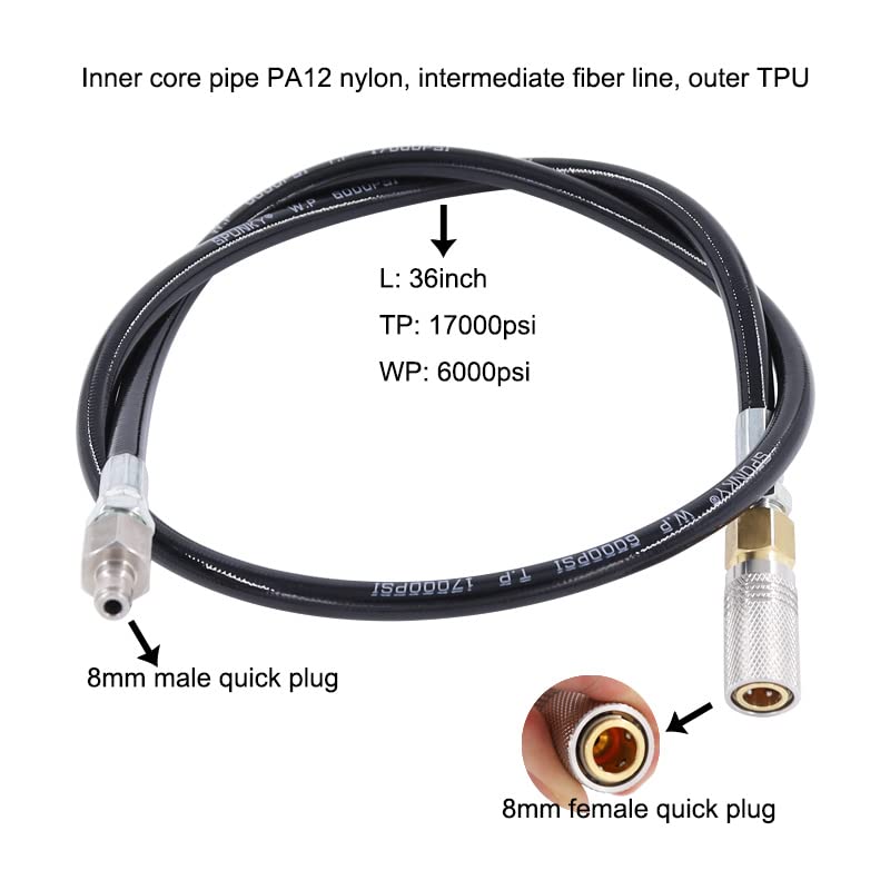 TUXING 4500Psi Pcp Paintball Airsoft Fill Whip Schlauchverlängerung, 36" DN2 Microbore Schlauch Air Filling Station Charging System mit Foster Quick-Detach Schlauch Montage männlich zu weiblich