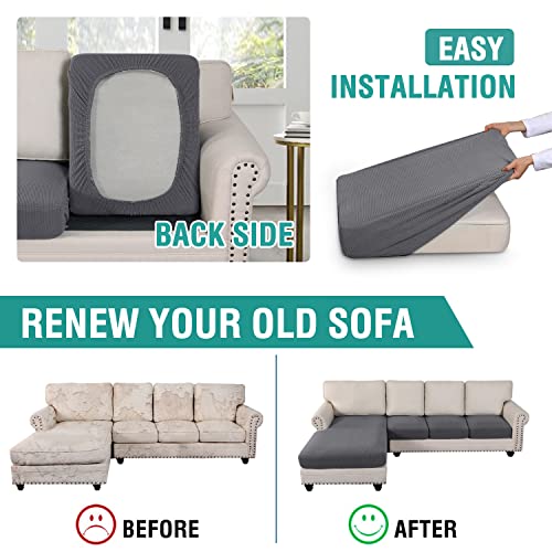 Cjc Couch Covers 3 Piece Covers For Sectional Sofa L Shape Stretch Thicker Jacquard Separate Cushion Couch Chaise Cover For Living Room Sofa Slipcovers L Shape Furniture Cover (Grey, 4-Seater) #TOP2