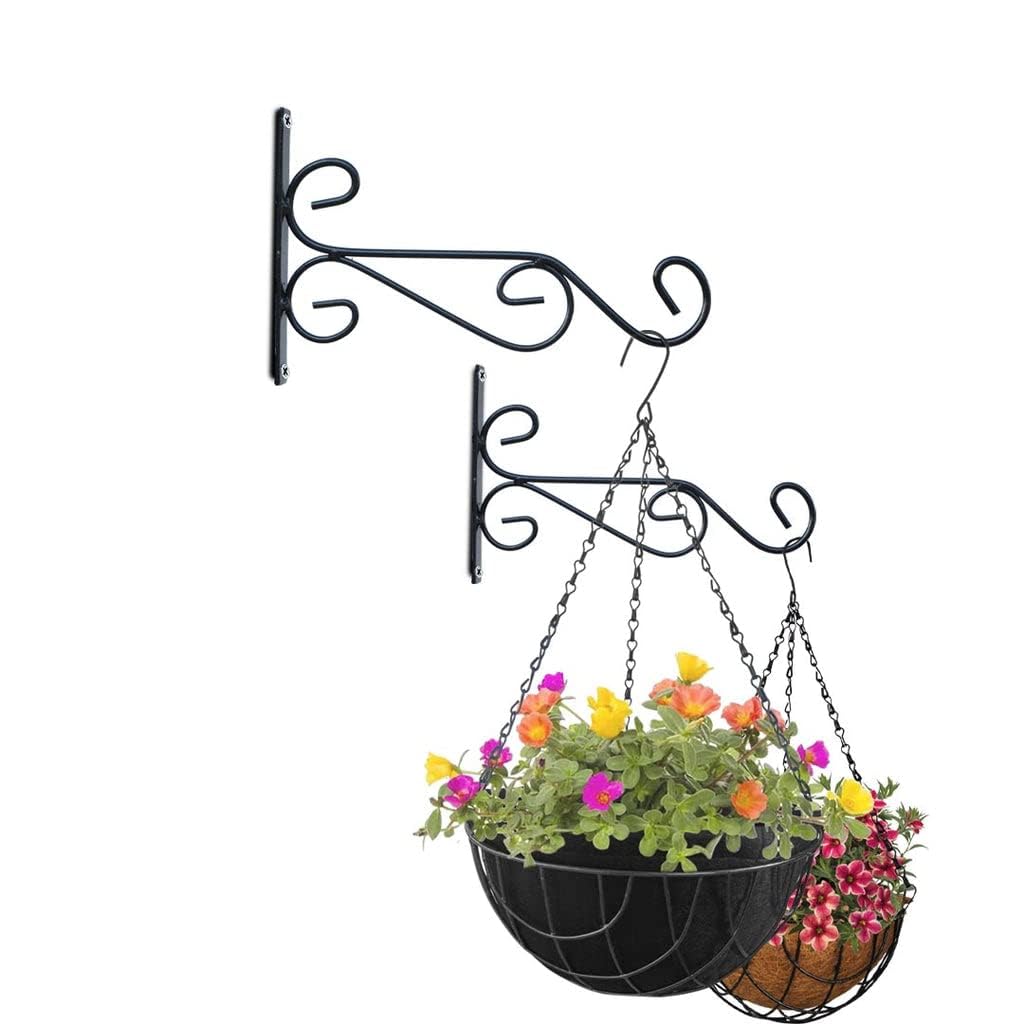 Elegant Iron Wall Plant Hanger Bracket Set of 2, Decorative Scroll Design, Strong Durable Metal, Indoor Outdoor Use for Hanging Baskets, Lanterns, Wind Chimes, Garden Decor-image-4