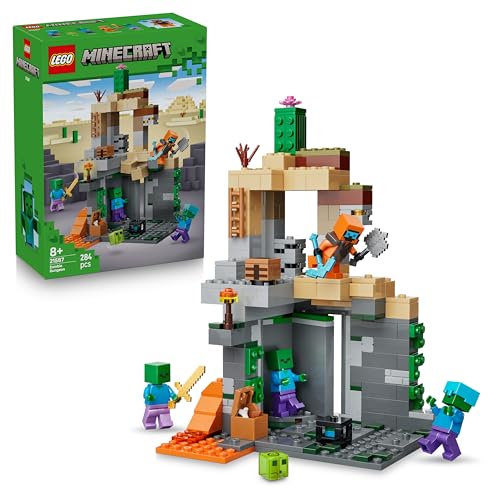 LEGO Minecraft Masmorra de zombies, brinquedo interativo com minifigura de errante, 3 figuras de zombies, suave e mesa de trabalho - presente Gamer para meninos e meninas de 8 anos – 21587