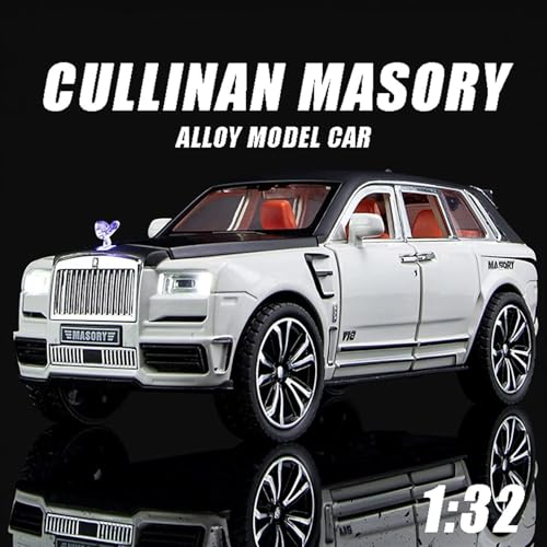 Image of Scale 1:32 Rolls Royce Masory - White Alloy Diecast Pullback Metal Car Toy with Sound Light & Opening Doors - Best Gift Toy for Kids