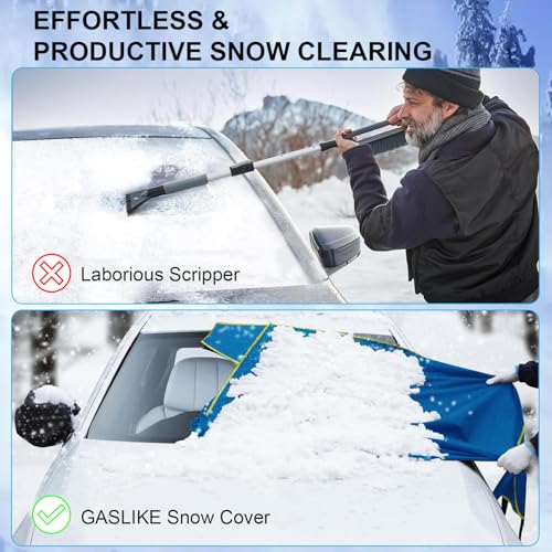 Image of Windshield Cover for Ice and Snow,【Newest 600D Oxford Fabric for Efficient Protection】 Windshield Snow Cover Against Frost with Straps & Side Panels, Fit for Most Cars, SUVs & Trucks (68 inchx42 inch)-Blue