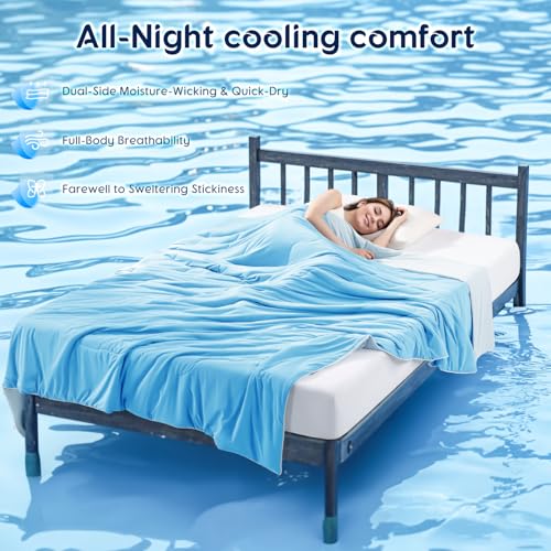 Image of Cooling Blanket for Hot Sleepers & Night Sweats - Cooling Comforter, Breathable Lightweight Double-Sided Summer Bedding, Breathable Soft All Season (Sky Light Blue, Queen(90 inchx90 inch))