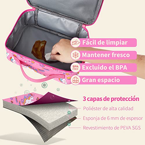 Kids Lunch Box, Insulated Reusable Lunch Bag With Waterproof Liner, Thermal Meal Container Tote For Girls & Boys & Women, Suitable Age:6 Year+(Pink Unicorn) #TOP4
