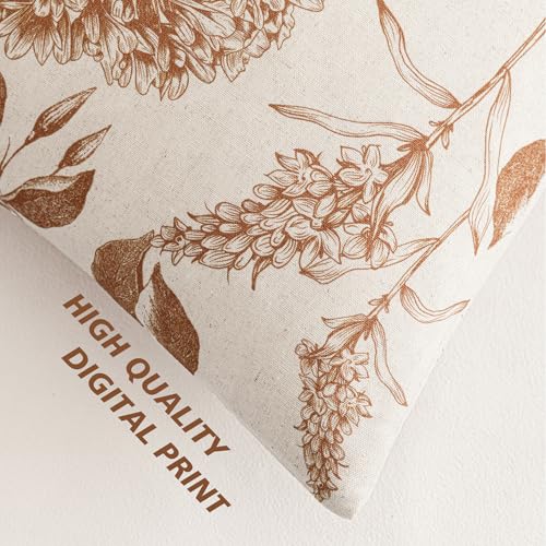 Image of Foindtower Set of 2 Linen Floral Throw Pillow Covers Vintage Accent Print Decorative Cozy Cushion Covers Farmhouse Boho Home Decor for Sofa Chair Couch Bedroom Living Room,20x20 Inch,Autumn Orange