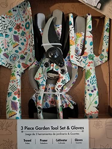 Generic White 4 Piece Aluminum Garden Tool Set and Gloves Floral Printing White Floral Pattern 98858 0