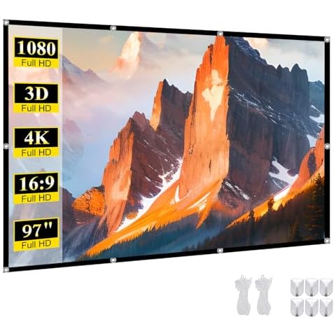 Portable Projection Screens: 97 inch Outdoor Movie Screen, 4K HD, Foldable, Indoor Hanging Wall, Anti-Crease, Home Theater Cover