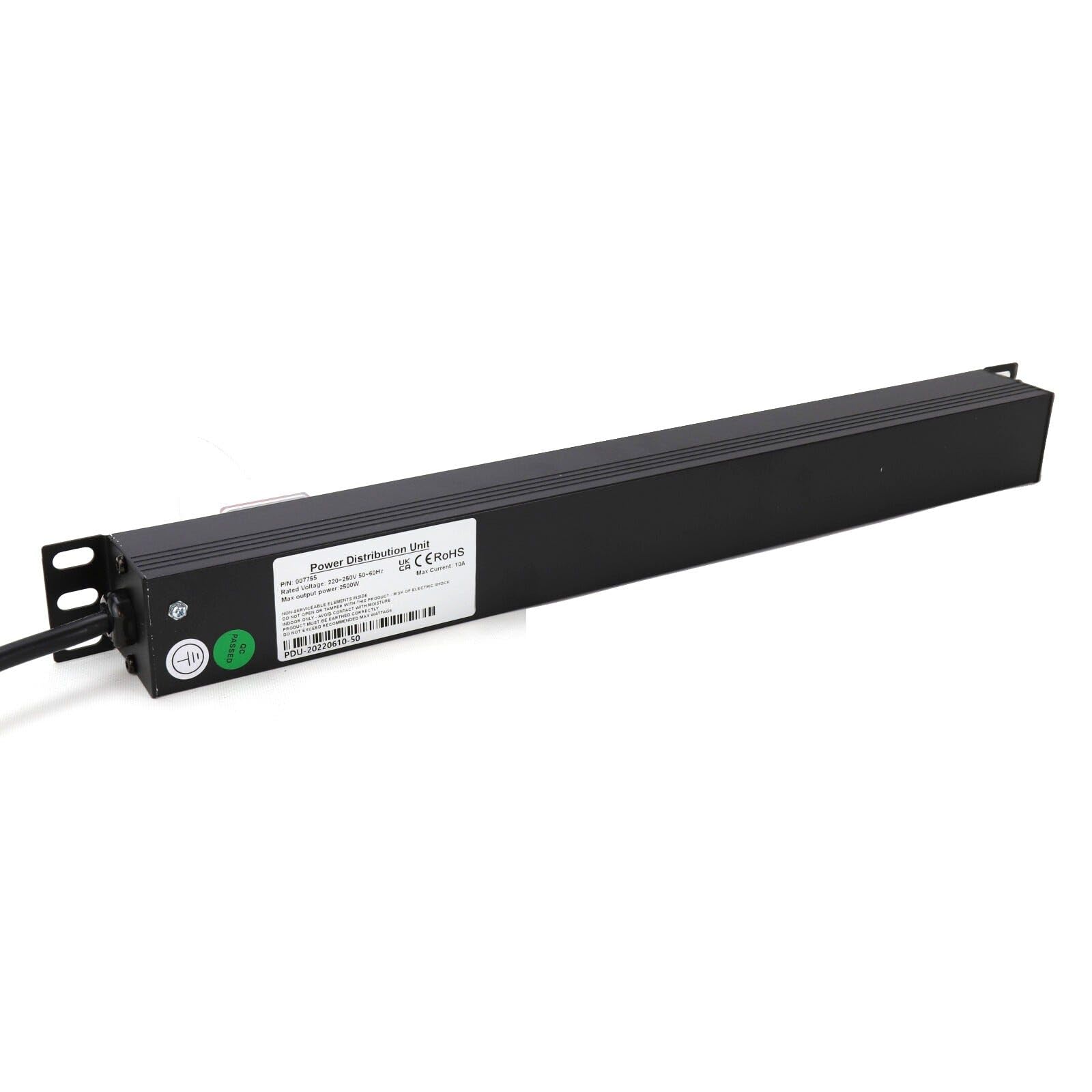 kenable PDU 6 Way UK Sockets Horizontal Power Distribution Unit with C14 IEC Plug 13A 1.8m Cable Without Surge Protection Black — view 4
