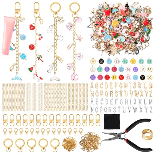 SUTROMA 776pcs Lip Gloss Keychain Making Kit with Charms - Bag Charm Kit with 228 Charms 20 Keychain Clips 60 Extender Chains & Jewelry Plier - DIY Jewelry Making Supplies for Keychains