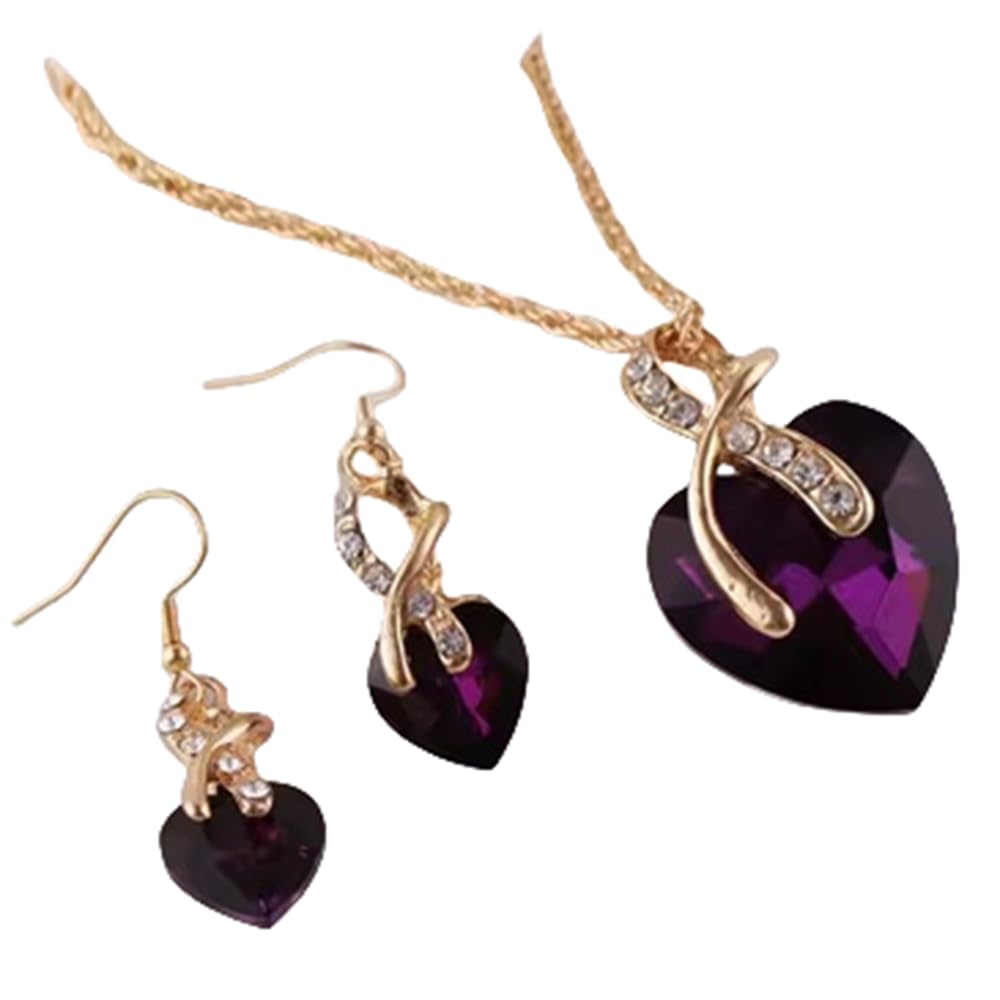 Gold plated jewelry set for women's crystal heart-shaped necklace earrings jewelry set for brides' wedding accessories Earrings and necklace set