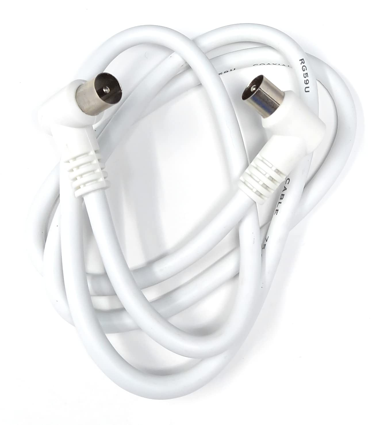 DRUT 1m TV RF Right Angle 90' Male Plug to Male Plug Coaxial TV Freeview Cable Lead 75 Ohm 3.3ft White, 1 meter - Image 3