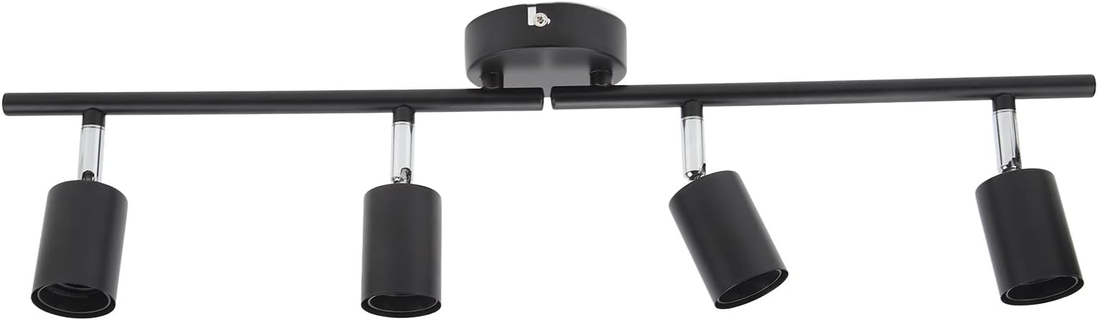 4 Light LED Track Lighting, 60W Adjustable LED Track Lighting Fixtures Kit Directional Ceiling Spotlight Foldable Black Ceiling Spot Lighting for Kitchen Gallery Dining Room