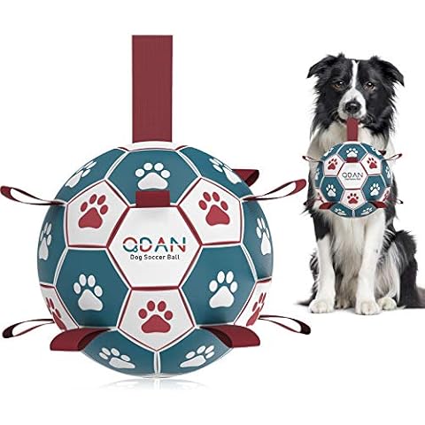 QDAN Dog Toys Soccer Ball with Straps, Interactive Toys for Tug of War, Puppy Birthday Toy, Dog Water Toy, Dog Balls for Small Medium Dog (6 Inch) Cover