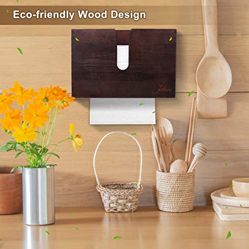 Jeteven Paper Towel Dispenser, Bamboo Paper Towel Dispenser, Kitchen Napkin Holders, Wood Paper Towel Dispenser, Wall Mount & Countertop Decor for Multifold, C Fold, Trifold, Z fold