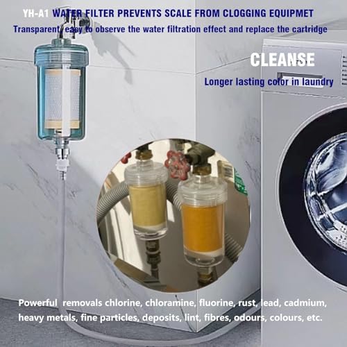 ZHYUUAX 1 Micron High Density Washing Machine Water Filter, Visible Washer Water Filter System, 99.5% Removal of Chlorine Fluoride, Heavy Metals, Odor, Impede Scale, Relieve Dry Skin ACF Shower Filter