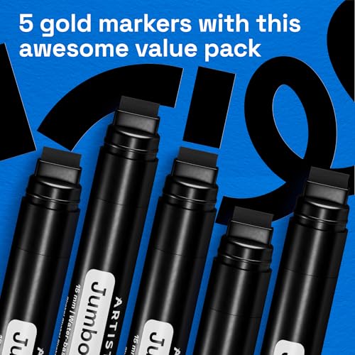 Image of ARTISTRO 5 Black Paint Pen for Rock, Glass, Ceramic, Wood, Tire, Fabric, Metal, Canvas, Marking, Painting - Set of 5 Acrylic Paint Markers Water-based - Jumbo Tip