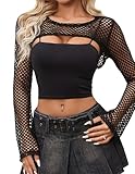 Avidlove Sheer Tops for Women Mesh Long Sleeve Tops Y2k Top Sexy Clubwear Concert Outfits Black M