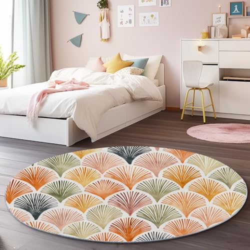 Tapis chambre lavable en machine et antidérapant rond