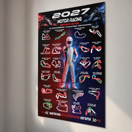 2027 Motor Racing Poster A4 - Season Guide, Race Tracks, Termine