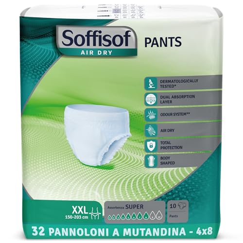 Soffisof Air Dry Pants Super XXL – 40 couches pour personnes âgées en culotte – 4 paquets de 10 culottes absorbantes pour incontinence pour femme et...