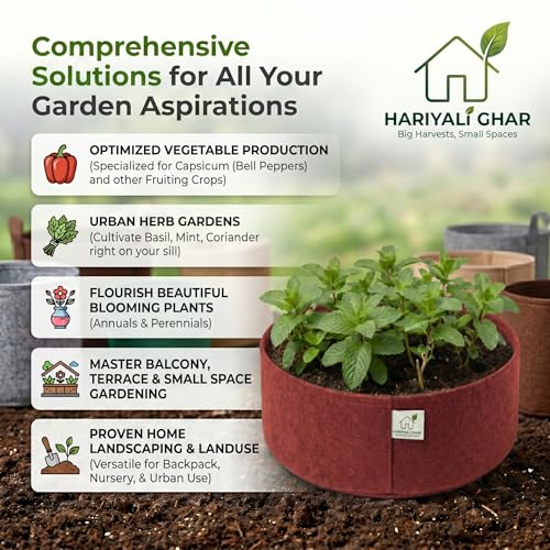 Image of 400 GSM Geo Fabric Round Grow Bags 18x9 Inch, Red Planting Bags for Terrace and Kitchen Gardening Pack of 20