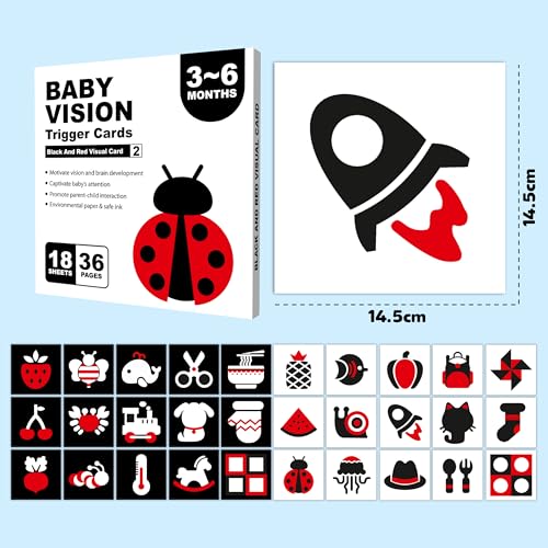 Image of Lefan New Born Baby Essentials High Contrast Black and White Vision Flash Cards 18 Cards 36 Pages Ideal Toys for 6 to 12 Months for 0 to 18 Month Babies Books (Baby Vision Cards 3-6)