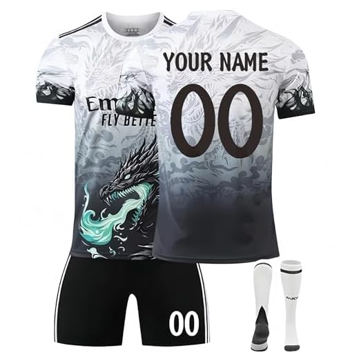 Maillot de Foot Enfant Personnalisé 2024/2025 Ensemble de Maillots Domicile/Extérieur avec DIY Votre Nom Numéro,Tenues de Sport GarçOns avec Short et Chaussettes,Cadeaux de Foot Enfant et Homme