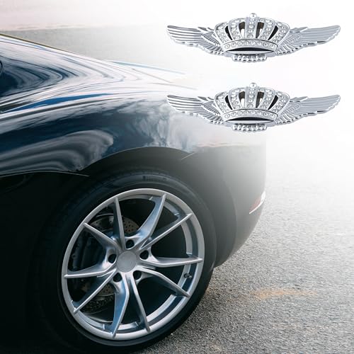 Image of Wing Crown Emblems,Crystal Diamond Crown Car Stickers Decals Decoration for Car SUV Window Laptops Luggage (Silver)