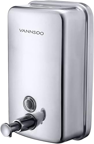 Miniatura 1 de Dispensador de jabón comercial para montaje en pared, bomba de líquido manual de acero inoxidable, a prueba de óxido, libre de fugas para baño (34