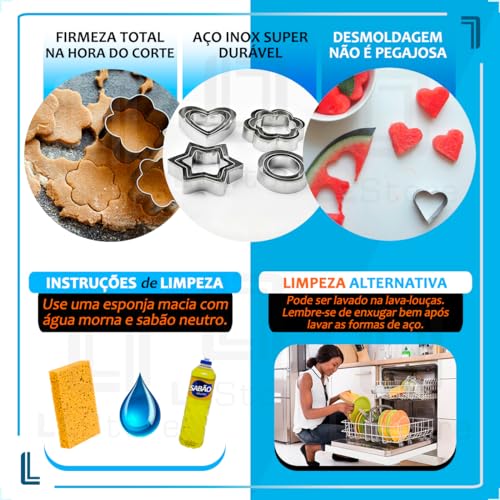Kit Cortadores Para Biscoito e Pasta Americana 12 Peças em Inox - Para Decorar Natal Festa