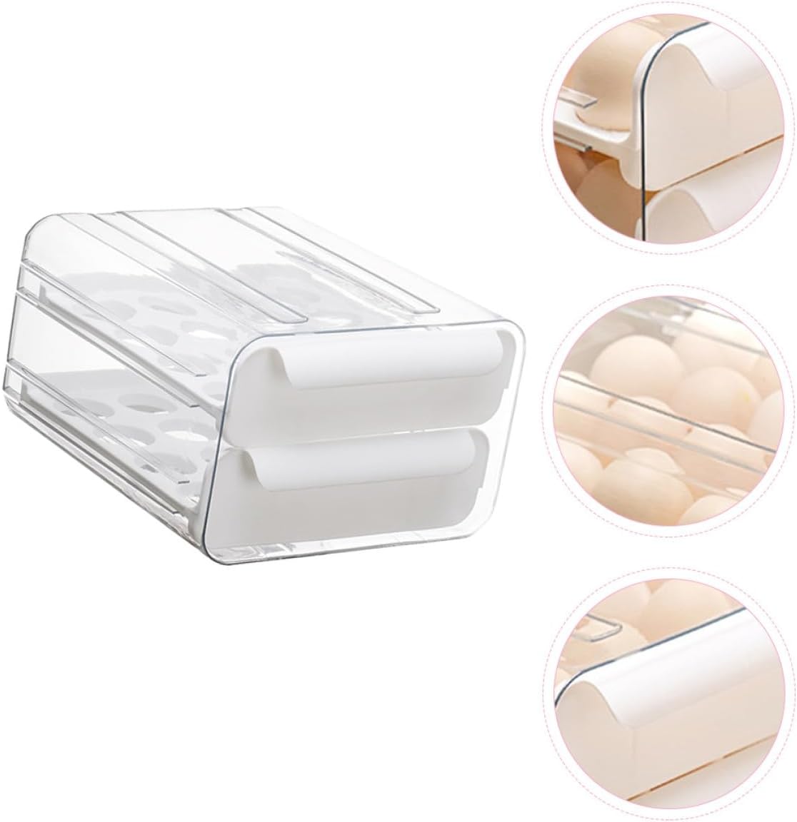 32-grid Stackable 2-layer Egg Storage Drawer for Refrigerator, White Fridge Egg Holder Tray Organizer Bin for Kitchen and Pantry