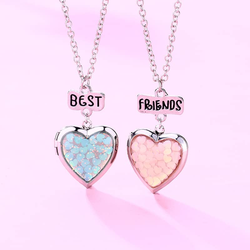 Kefley Heart Locket Necklace for Best Friends Matching Friendship Necklaces for 2 Girls Bff Birthday Christmas Gifts for Girl Bestie Necklace for Friends Sweet Gifts for Girls4