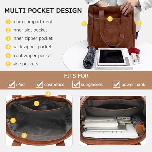Image of Tote Bags for Women PU Leather Shoulder Bag Zipper Hobo Purses Large Casual Handbag Work Travel Totes